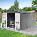 10x12 FT Metal Outdoor Storage Shed & Double Hinged Large Door - Heavy-Duty Shed with Floor, Lockable & Ventilation - Rainproof Windproof Large Utility Garden Shed for Backyard Patio Lawn - Light Gray