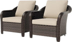 Vista Vibe Outdoor Patio Deep Seat Chairs Set of 2, Washable Cushions, Hand-Woven PE Rattan, All-Weather & Steel Frame, Garden, Bistro, Deck, Yard (Beige)