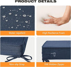 Sunbrella Square Corner Seat Cushions, 19" x 19" x 3", Set of 4, Indoor Outdoor Water Repellent Universal Chair Pads with Ties for Patio Furniture, Garden Dining Chairs, Specrtum Indigo
