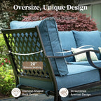 6 Piece Metal Outdoor Patio Furniture Set, Patio Conversation Sets 1 3-Seater Sofa, 4 Fixed Chairs with 5.75" Thick Cushion and Coffee Table, Backyard Furniture Set for Deck, Navy