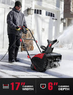 PowerSmart 18-Inch Corded Snow Blower, Electric Snow Thrower with 15-Amp Motor, 30' Throwing Distance(DB7517)