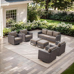 Rilyson Wicker Outdoor Patio Furniture Set - 7 Piece Patio Conversation Set with 4 Swivel Rocker Chairs,2 Rattan Ottoman and 1 Couch for Outside Porch Deck Backyard(Brown/Grey)