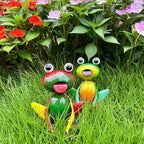 Metal Garden Decor Yard Art for Outside Set of 2 Cute Small Frogs Lawn Patio Ornaments Backyard Decorations Garden Gifts for Mom - (Yellow,Green)