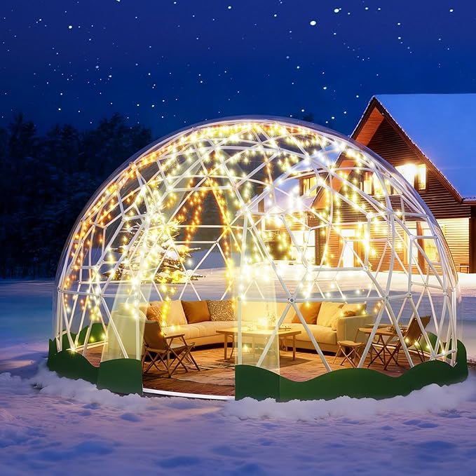 Garden Dome Tent, 15 x 9.5 ft Outdoor Clear Bubble Tent for 2-4 Person, All-Weather Geodesic Dome Greenhouse with Window & Door, PVC Transparent Tent for Patio, Camping, Party (15FT - Green)