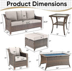 Patio Furniture Set-7 Pieces Outdoor All-Weather Wicker Conversation Set Outdoor Rattan Sofa Couch with Patio Chairs Ottomans for Porch Garden Backyard Poolside-Brown/Beige
