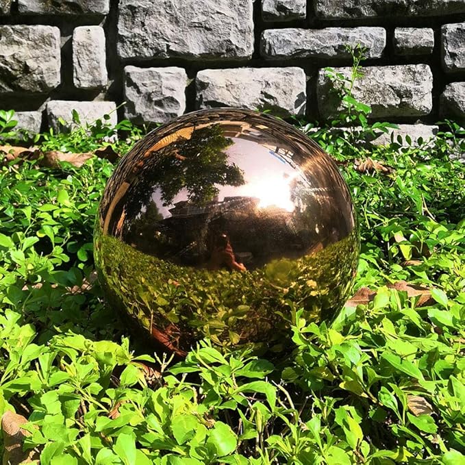 6 inch Diameter Rose Gold Gazing Ball,Rose Gold Stainless Steel Polished Reflective Smooth Garden Sphere Globe Mirror,Colorful and Shiny Addition to Any Garden or Home