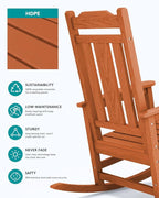 SERWALL HDPE Rocking Chair Set of 2, All Weather Patio Rocking Chair, HDPE Poly Rocking Chair for Adults, Heavy Duty Front Porch Rocker, Orange