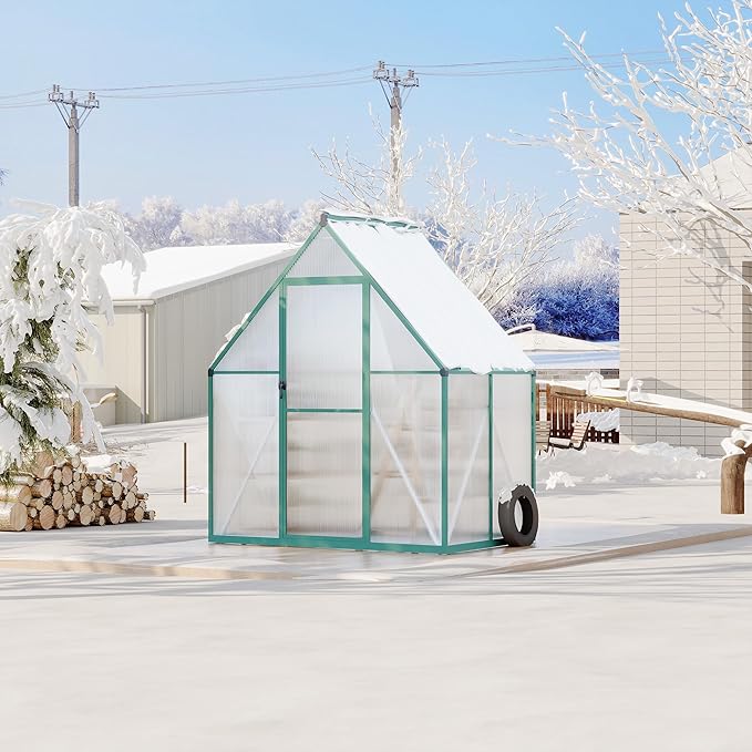 6'X4' Aluminum-Framed Polycarbonate Greenhouse, Heavy Duty Polycarbonate Greenhouse with Quick Setup Structure and Roof Vent, Large Enhanced Aluminum Greenhouses Kit for Outdoors