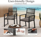 Aluminum Outdoor Patio Dining Chairs -Imitation Rope Vine Chair Ergonomic Backrest Design Detachable Seat Cushion Soft and Breathable Garden/Porch, Black 2Pcs