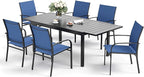 7 PCS Patio Dining Set for 6, Rectangular Extendable Dining Table with 6 Metal Chairs, Outdoor Table and Chairs Set for Lawn Garden Backyard and Deck, Blue