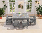 SERWALL 5 Piece Outdoor Dining Table Sets for 4 with 1 Umbrella Hole Cut-Out Rectangular Table and 4 Textilene Chairs, HDPE Dining Table Sets for Garden, Backyard, Poolside, Gray