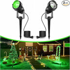 L LOHAS LED Green Spotlight Outdoor, Christmas Green Spot Lights for Yard, Auto On/Off 5W 120V Landscape Lighting for House, Holiday, Trees, Decoration, 450LM IP66 Waterproof, UL Listed, 2 Pack