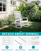 SERWALL HDPE Outdoor Rocking Chair Set of 6, Patio Rocking Chairs for Adults, All Weather Outdoor Rockers for Lawn, White