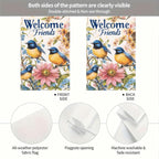 Garden Flag Hello Spring Yard Flag Garden Decoration 12x18 Inch Double Sided Welcome Friends Bluebirds Floral Design Outdoor Yard Banner for Spring and Summer Decoration