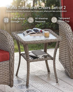 HUMMUH Outdoor Bistro Set-High Back Outdoor Rocking Chair with Side Table Patio Table and Chairs Set for Deck Lawn Porch Balcony Poolside-Grey/Red