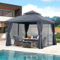 MASTERCANOPY 11'x11' Outdoor Patio Arch Gazebo with Double Roofs, Mosquito Nettings and Privacy Screens for Backyard, Garden, Lawn, Dark Grey