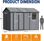 10x8 FT Resin Outdoor Storage Shed with Floor, Weather-Resistant Plastic Garden Shed with Windows, Lockable Door and Vents, Outside Tool Storage Sheds for Backyard, Garden, Lawn, Wood Grain