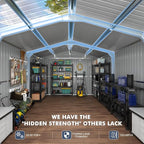 Large Metal Shed 10x16 FT with Floor Fame Kit, with Customizable Skylight and Reinforced Steel Frame, Heavy-Duty Galvanized Steel Big Garden Sheds with Base, Lockable Doors,4 Pane Windows,