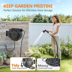 Retractable Garden Hose Reel 1/2 in x 100 ft, Heavy Duty Wall Mounted Hose Reel with 10- Function Sprayer Nozzle, Any Length Lock/Automatic Slow Return System/180°Swivel Bracket/UV Resistant (Black)