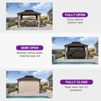 PURPLE LEAF 10’ X 12’ Outdoor Hardtop Gazebo Metal Frame Galvanized Steel Double Roof with Curtains and Nettings for Patio Desk Backyard Bronze