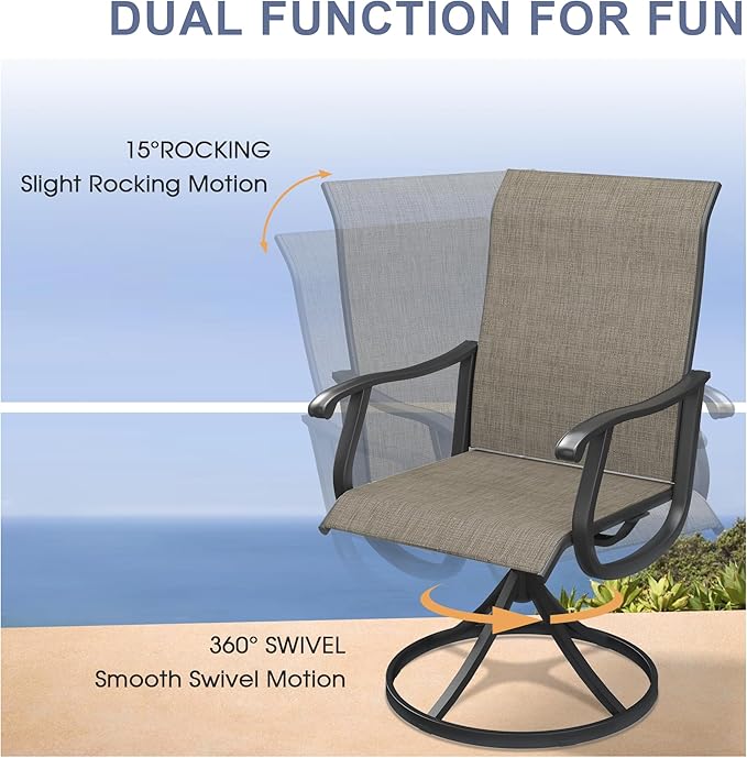 VICLLAX 5 Pieces Outdoor Dining Set, Patio Furniture Set of 4 Patio Swivel Dining Chairs and Square Patio Table, Mixed Brown Chairs & Walnut Tabletop
