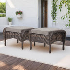 HUMMUH 5 Pieces Wicker Patio Furniture Set,Outdoor Rocker Chairs,Patio Ottomans,Glass Top Side Table,Outdoor Conversation Set for Porch Deck Backyard Poolside