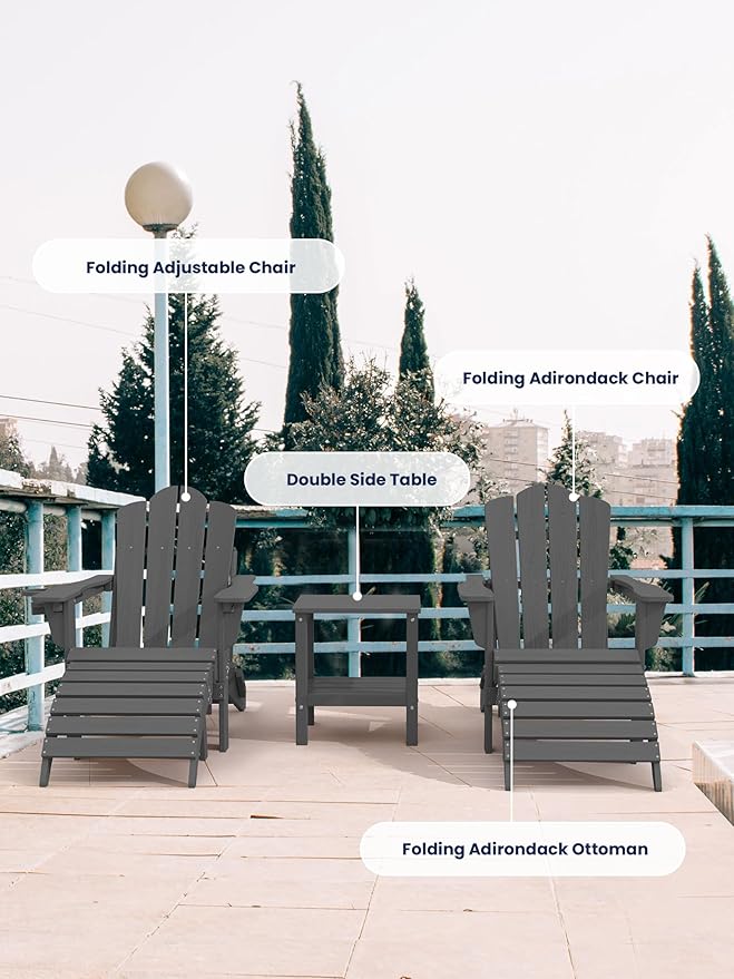 KINGYES Folding Adirondack Ottoman for Adirondack Chair, Grey