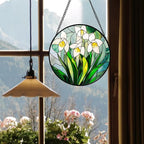 Stained Glass Window Hanging - White Snow Lotus Birth Flower Suncatcher for Doors Garden Patio Sun Catchers Decor Christmas Mother's Day Birthday Gifts for Women Men Mom Nana Friend 6.3 in