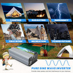 12V 2500W Pure Sine Wave Inverter 12V DC to 110V/120V AC Converter with 4AC Outlets, 5V/3.4A USB, Remote Control with on-Screen Display, Off-Grid Solar Power Inverter for Truck, Home, Vehicles, RV
