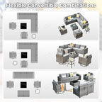 ovios 9 Pieces Patio Furniture Set, Outdoor Wicker Sectional Sofa with 2 Swivel Chairs Coffee Table, Modern Modular Deep Seat Rattan Couch Conversation Sets, Dark Grey
