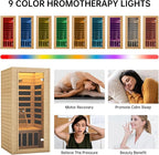 springspa Far Infrared Sauna 1 Person Indoor Sauna Spa Room, Canadian Hemlock Wooden Infrared Saunas for Home with Low Emf Lighting, Bluetooth Speakers, LCD Control Panel, 9 Chromotherapy