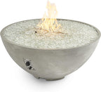 Outdoor GreatRoom Co Propane Fire Pit Table - Cove Gas Fire Pits for Outside Patio - 42 Inch Round Edge Bowl Concrete Firepit Fire Table, Glass Tabletop Cover, Tempered Clear Glass Gems, 105,000 BTU
