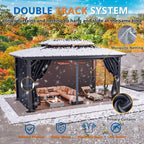 HOTEEL 10x15 Hardtop Gazebo on Clearance with Heavy Duty Galvanized Steel Double Metal roof,Aluminum Frame,Patio Gazebo with Curtains and Netting,Outdoor Permanent Gazebo Pavillon for Backyard,Black