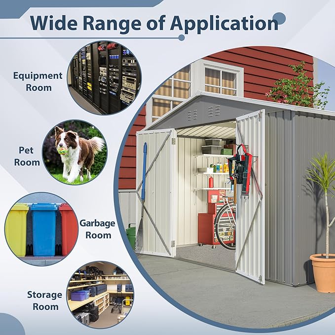 Favfurish 10×8 FT Metal Outdoor Storage Shed, Large Garden Sheds with Lockable Doors, All Weather Anti-Corrosion Galvanized Steel Tool House for Backyard Garden Lawn,Grey