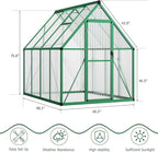 6x7 FT Outdoor Greenhouse, Polycarbonate Greenhouse with Roof Vent and Ground Nails, Aluminum Large Walk-in Green House w/ Lockable Push Door for Outside Garden Backyard (Green, 6x7 FT)
