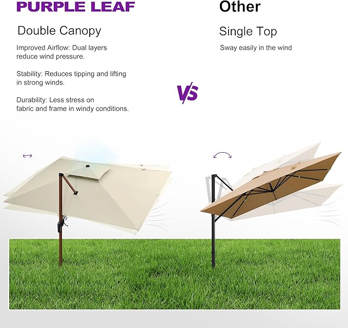 PURPLE LEAF 9ft Patio Umbrella Outdoor Square Umbrellas Large Cantilever Umbrella Windproof Offset Umbrellas Heavy Duty Sun Umbrella for Garden Deck Pool Patio, Cream