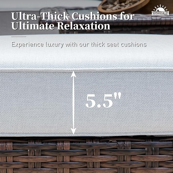 Patio Furniture Set with Swivel Chairs, High Back Wicker Rattan Set with 5.5" Thick Cushions, Fire Pit Table and Ottomans, All Weather Outdoor Conversation Set for Backyard Deck,9 Seats, Light Grey