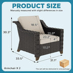 Patio 2 Pieces Wicker Chairs Set of 2, Outdoor PE Rattan Armchairs, Water-Resistant Cushions with Removable and Washable Covers, Porch Balcony, Sunroom (Beige)