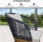PURPLE LEAF 7 Pieces Patio Dining Set with Storage Box Wicker Teak-Finish Outdoor Furniture Rectangular Table and Chairs Set for Garden Deck Backyard Kitchen, Cushions and Pillows Included
