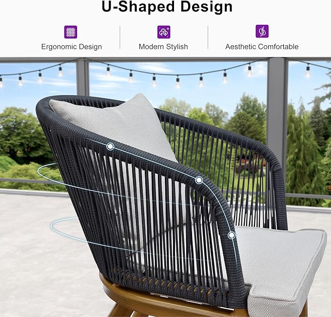 PURPLE LEAF 9 Pieces Patio Dining Set Wicker Outdoor Furniture Rectangular Table and Chairs Set for Garden Patio Teak-Finish Aluminum Frame Backyard Kitchen Set, Cushions and Pillows Included