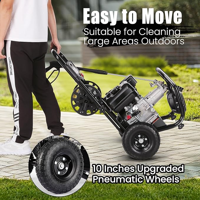 4200PSI Gas Pressure Washer 4.0GPM Gas Power Washer 212CC Gas Powered Washing Machine Commercial High Pressure Washer with 32ft Hose&5 Nozzles for Patio Garden Yard Vehicle (Black with 32ft Hose)