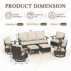 7 Pieces Patio Furniture Set,Outdoor Sofa & High Back Swivel Rocker Patio Chairs, Wicker Conversation Set with Ottoman for Deck Yard and Poolside