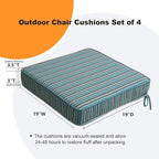 Sunbrella Square Corner Seat Cushions, 19" x 19" x 3", Set of 4, Indoor Outdoor Water Repellent Universal Chair Pads with Ties for Patio Furniture, Garden Dining Chairs, Swell Turquoise