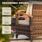 MEISSALIVVE 8 Piece Outdoor Patio Furniture Set, Half-Moon Curved Sectional Set with Wood Armrests, Patio Conversation Set, 2 Half-Moon Ottomans, Round Table & Side Table (Brown)