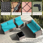 Outdoor Patio Furniture Set, 12 Pieces Outdoor Furniture All Weather Patio Sectional Sofa PE Wicker Modular Conversation Sets with Coffee Table,10 Chairs & Seat Clips Turquoise Blue.