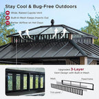 SUNJOY Kingston 12' x 10' Hardtop Gazebo with Galvanized Steel/Polycarbonate Double Roof, Curtain and Netting, Woodgrain Finish Aluminum Posts Permanent Pavilion Gazebo for Garden, Patio, Deck, Lawn