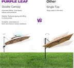 PURPLE LEAF 12ft Solar powered LED Patio Umbrella Outdoor Round Umbrellas Large Cantilever Umbrellas with LED lights Windproof Offset Umbrella Heavy Duty Sun Umbrella for Garden Deck Pool Patio, Beige
