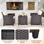 ORALNER 3 Pieces Patio Furniture Set, Outdoor Wicker Conversation Set Rattan Chairs with Cushions, Glass Coffee Table, Bistro Set for Front Porch Balcony Garden Deck Poolside (White)