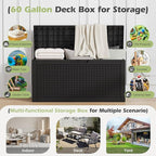 Outdoor Storage Box, Resin Deck Boxes Indoor and outdoor, Waterproof Storage Box Lockable Lid (Black, 60 Gallon)