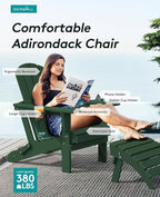 SERWALL Adirondack Chair with Cup Holders - Composite Adirondack Chairs Set of 2 HDPE Outdoor Chairs All Weather Use- Green